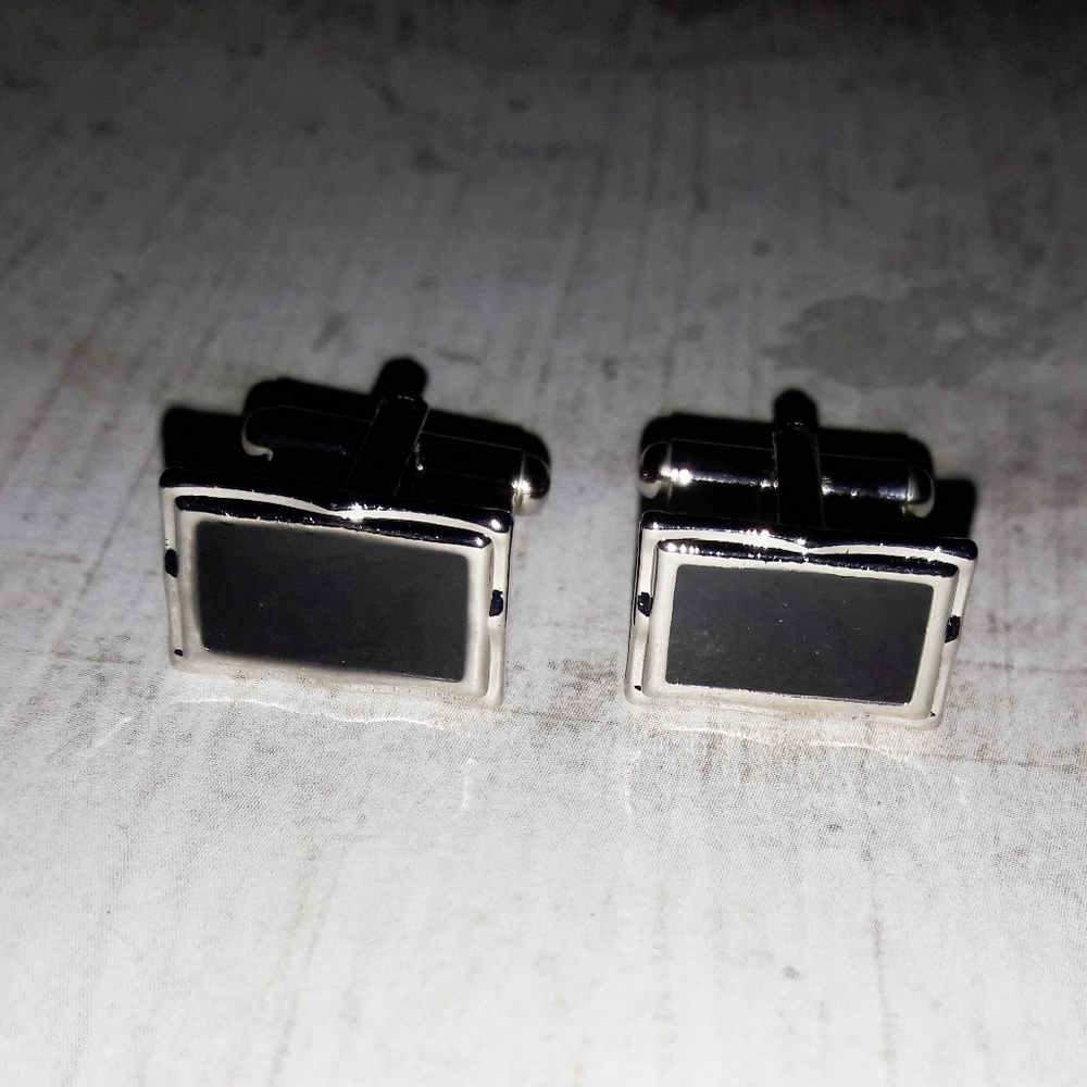 Stainless Steel Framed Black Rectangular Cuff Link - Picture 6 of 7